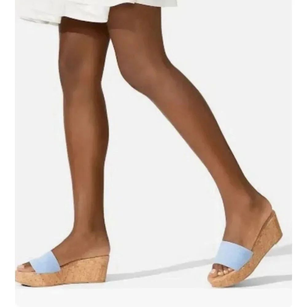 STUART WEITZMAN ALEX SUMMER WEDGE BLUE SUEDE CORK SLIDE SANDAL WEDGE SZ 8.5 NEW